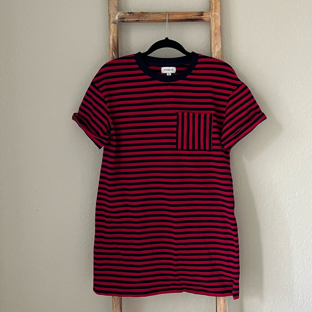Evereve Braxton Striped T-Shirt Dress Navy & Red Size M